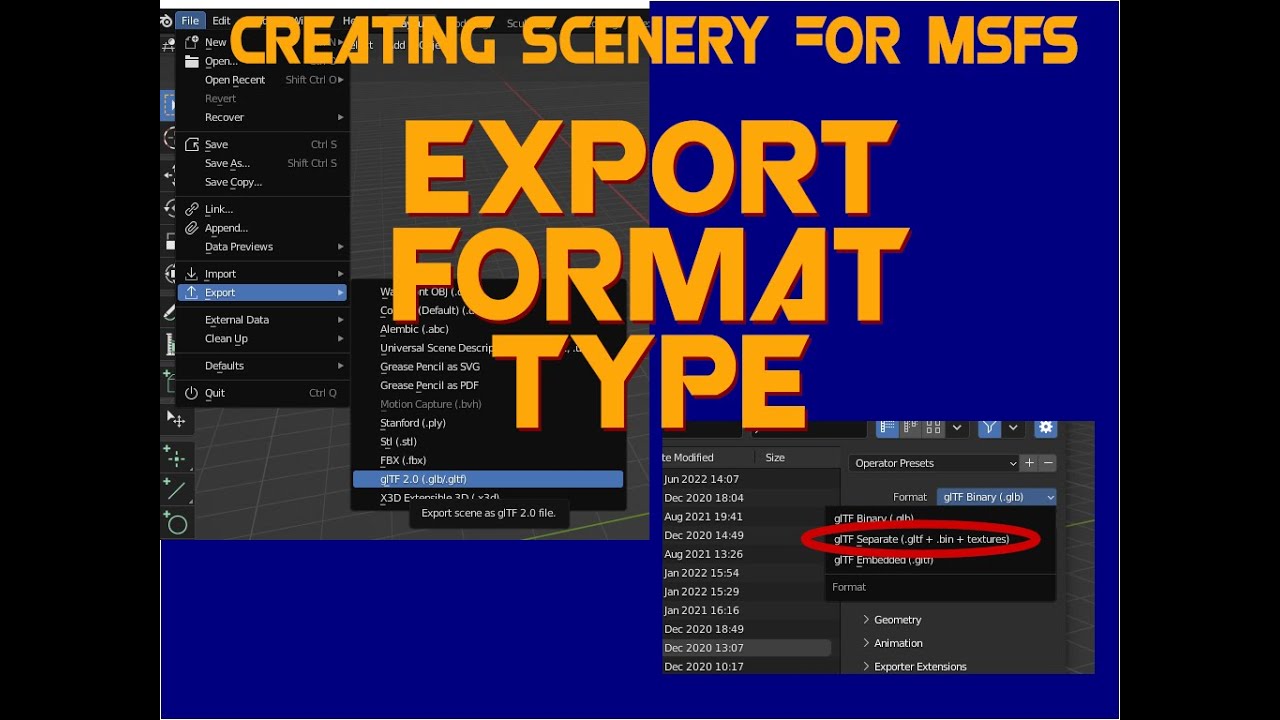 Создание декораций для MSFS: настройка типа формата экспорта