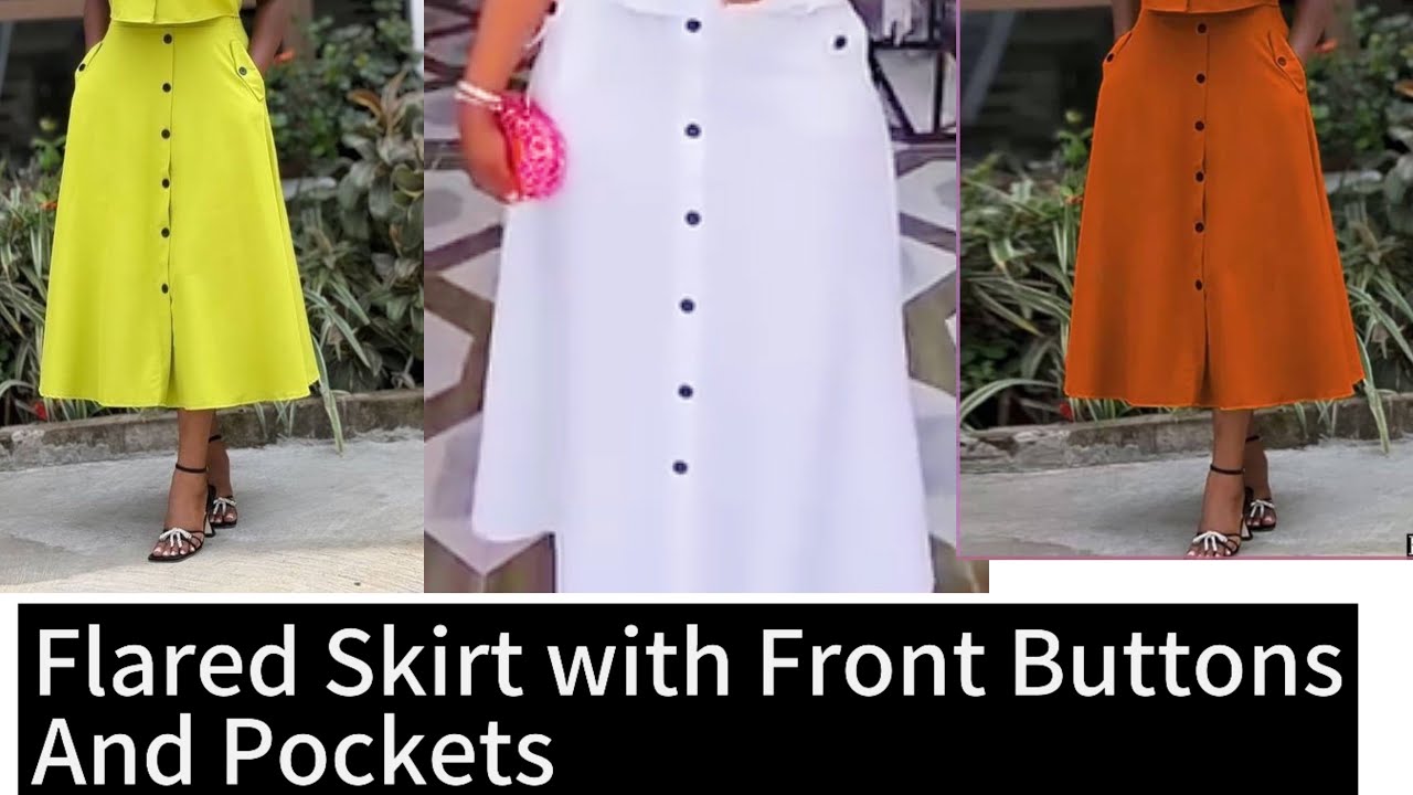 SEW THIS FLARED MIDI SKIRT🥻WITH FRONT BUTTON & POCKETS #flowyskirt #buttonupskirt #diyfashion