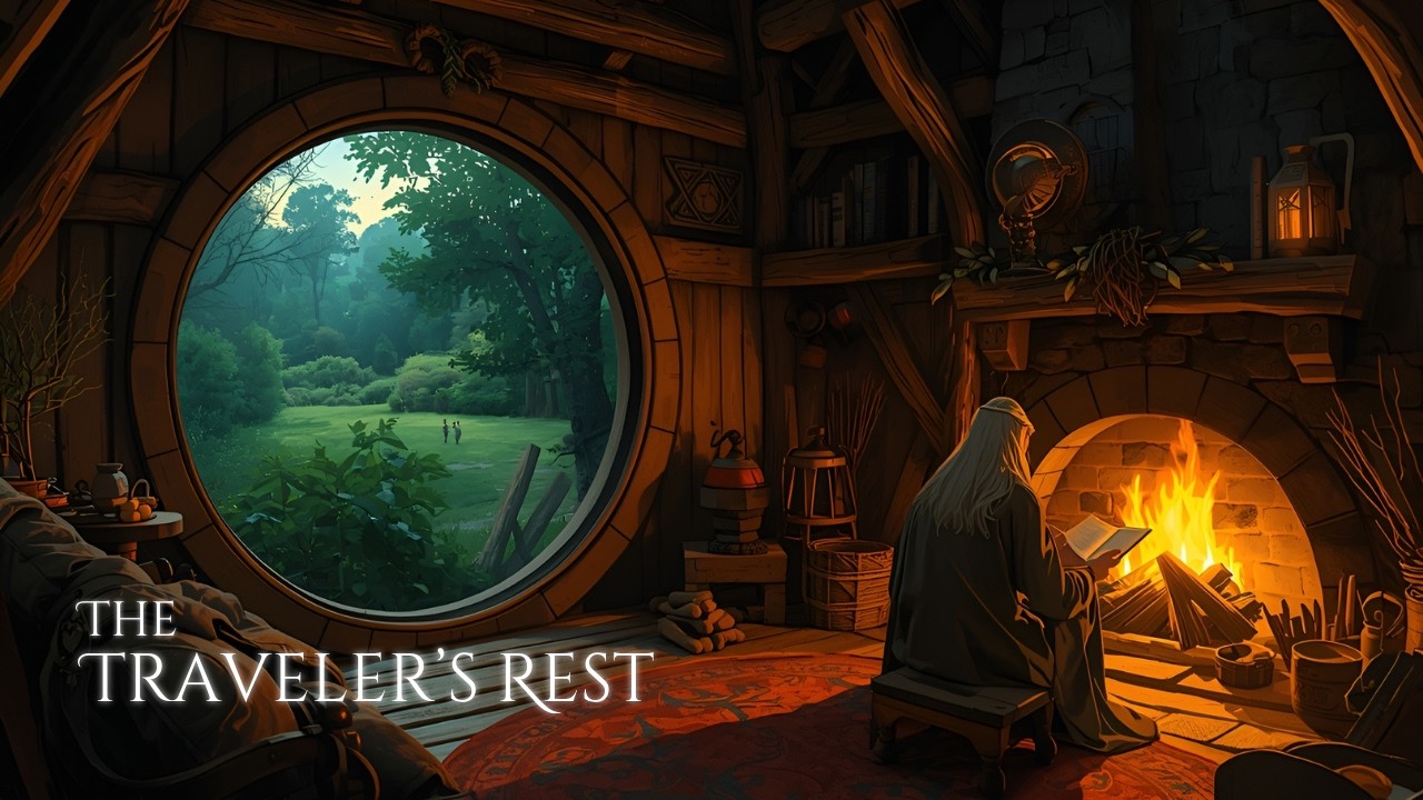 The Traveler’s Rest 🌿 | Soft Fireplace Fantasy Ambience for Study & Relax