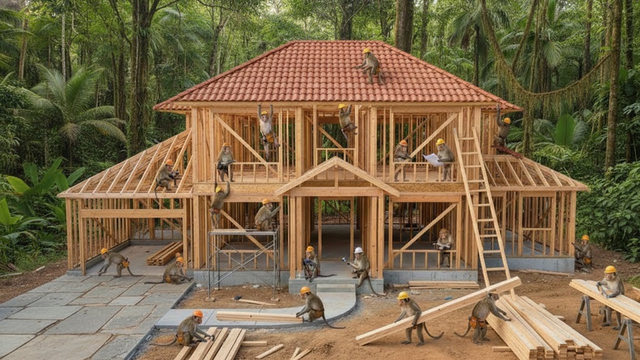 भारतीय बंदर बहुत ही कुशलता से घर बनाते हैं। Indian Monkeys Build a Real House with Shocking Skills!