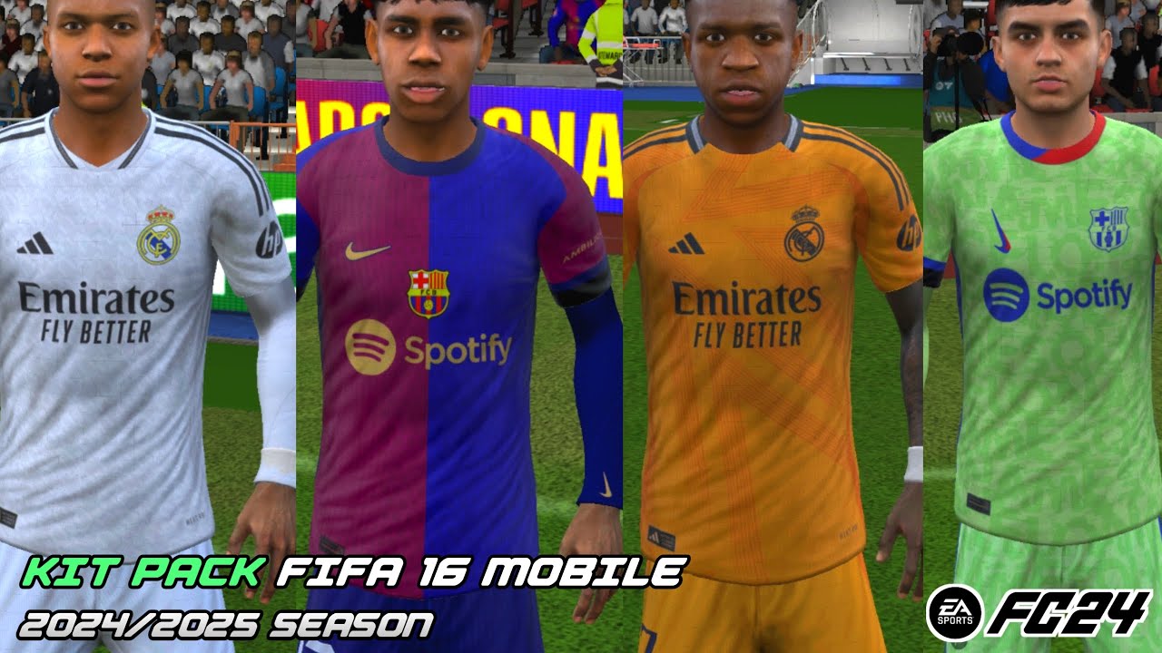 SHARE!! Kit Pack REAL MADRID & BARCELONA 2024/2025 SEASON | Fifa 16 Mobile | HD GRAPICH