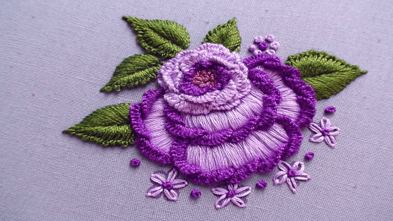 So cute purple flower hand embroidery designs, Miss Anjiara Begum needle designs