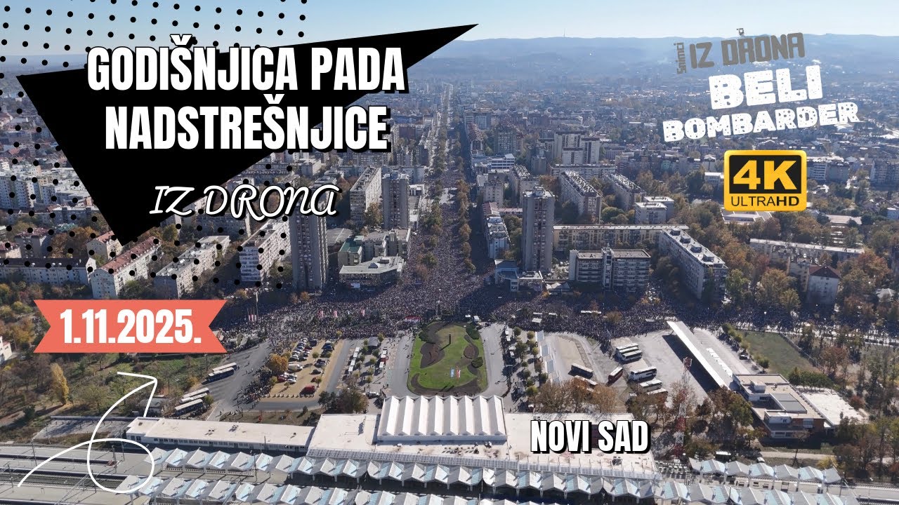 Snimak iz drona - Godišnjica pada nadstrešnica u Novom Sadu 1. Novembar 2025. 4K