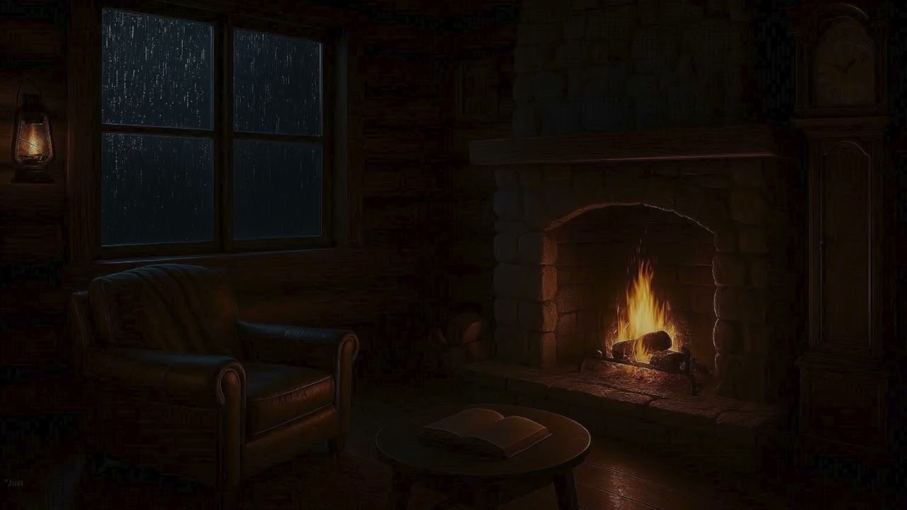 Just In Time | Wait Out The Rain In Your Cabin With Fireplace and Clock ASMR Soundscape 10 HRS