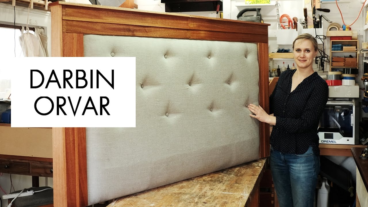 DIY Upholstered Queen Size Headboard w/ Linen & Mahogany