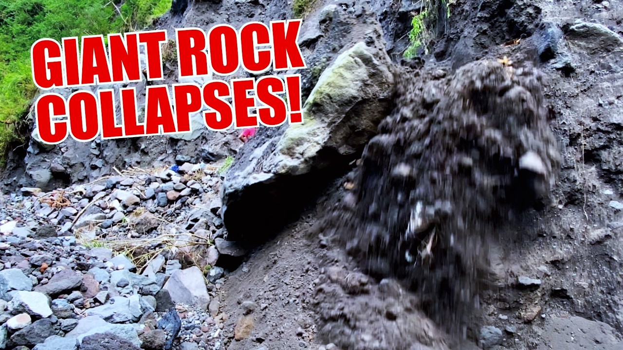 Giant Rock Collapse During Manual Sand Mining on a Dangerous Cliff