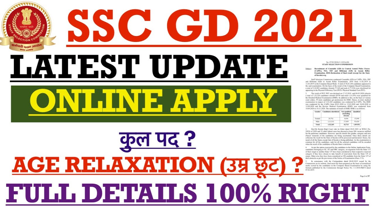 SSC GD New Vacancy 2021 | Official Statement | Age Relaxation | Total Vacancy | Apply Date #ssc_gd