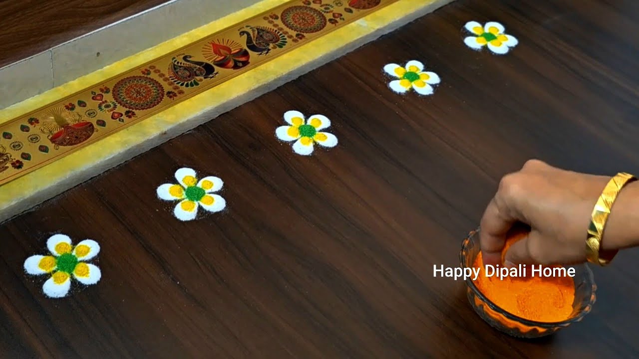 2 Beautiful Border Rangoli Designs. Door side rangoli. Kolam border muggulu. Festival kolam rangoli 