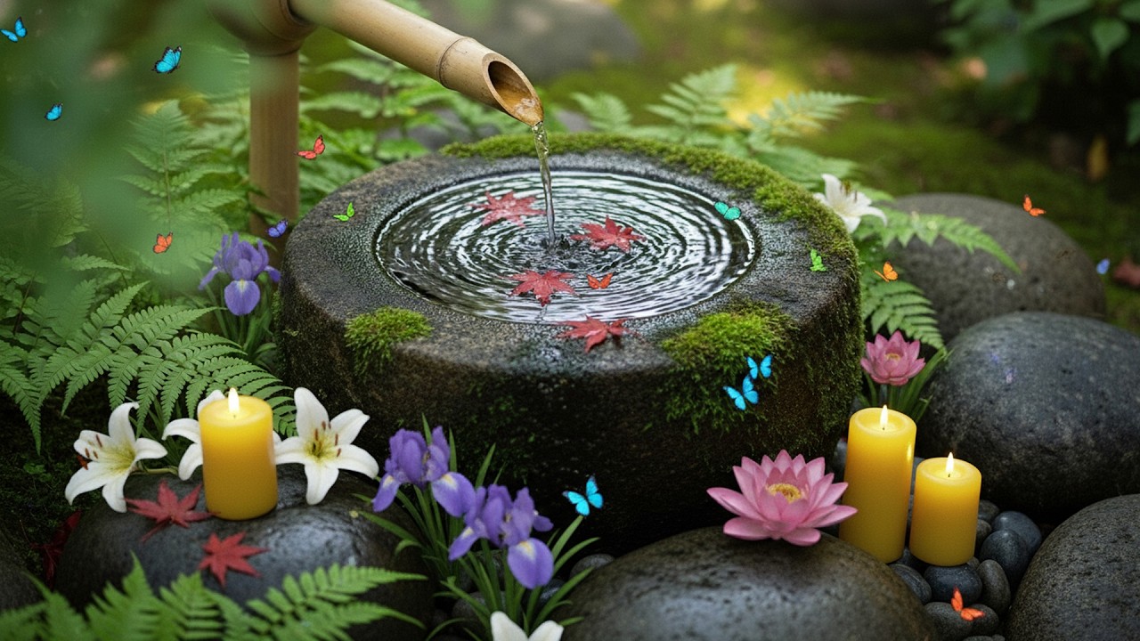 Peaceful Japanese Garden Water Sounds 🕯️ Relaxing Music for Sleep, Study & Healing Mind
