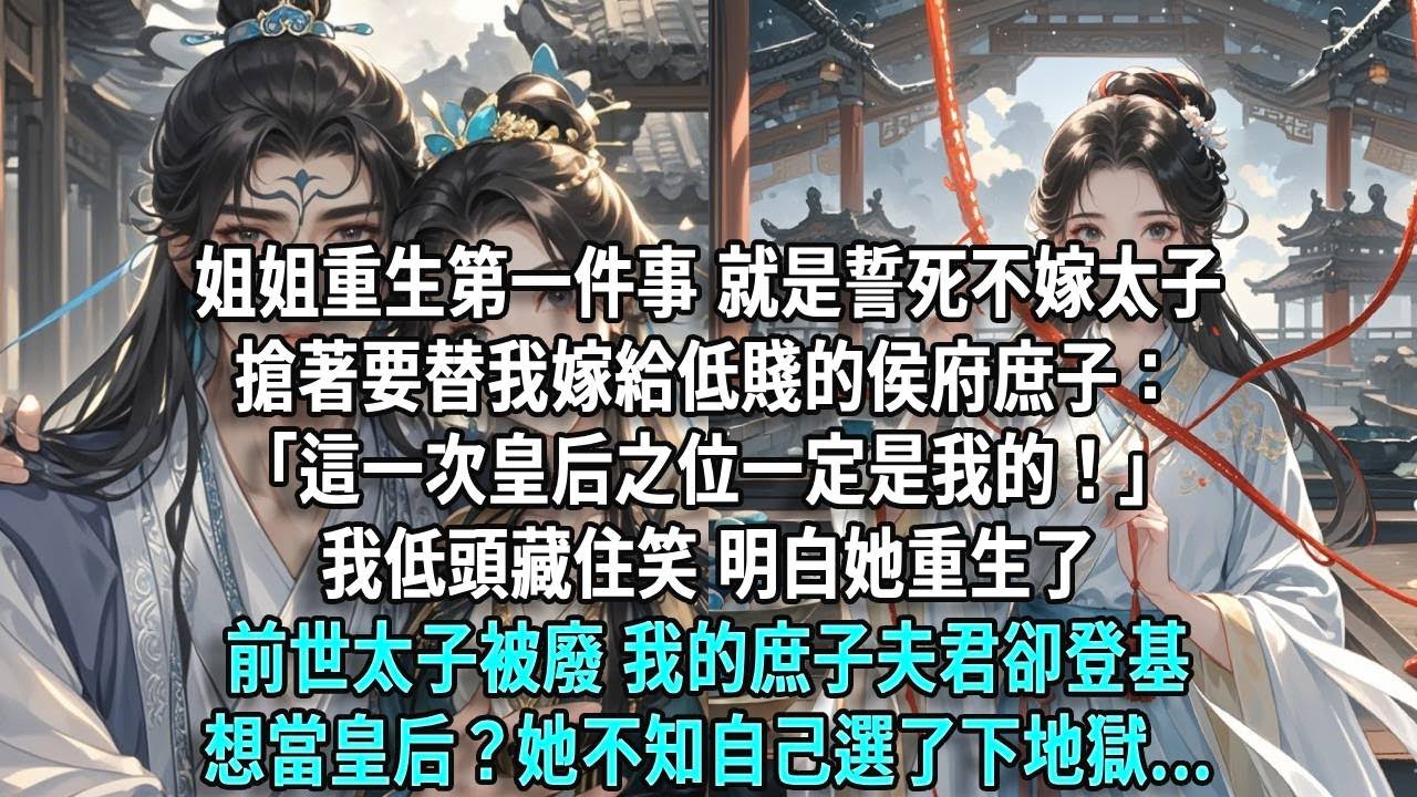 姐姐重生第一件事，就是誓死不嫁太子，搶著要替我嫁給低賤的侯府庶子：「這一次皇后之位一定是我的！」我低頭藏住笑，明白她重生了，前世太子被廢，我的庶子夫君卻登基，想當皇后？她不知自己選了下地獄...