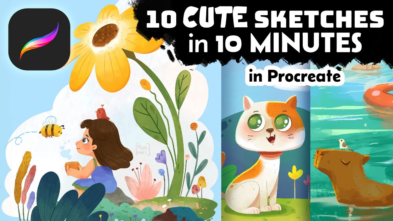 10 Cute Sketches In 10 Minutes - PROCREATE Children's Book Illustrations | Digital Art Timelapse