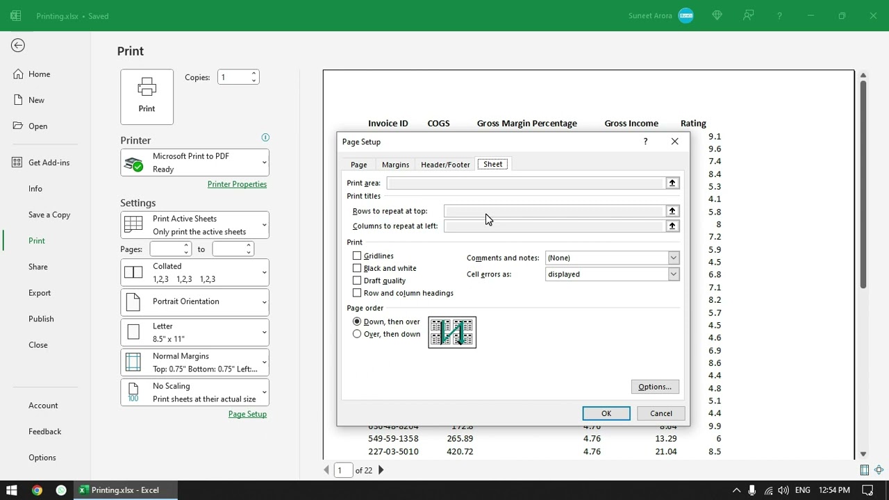 Excel print setting - Print header on every page
