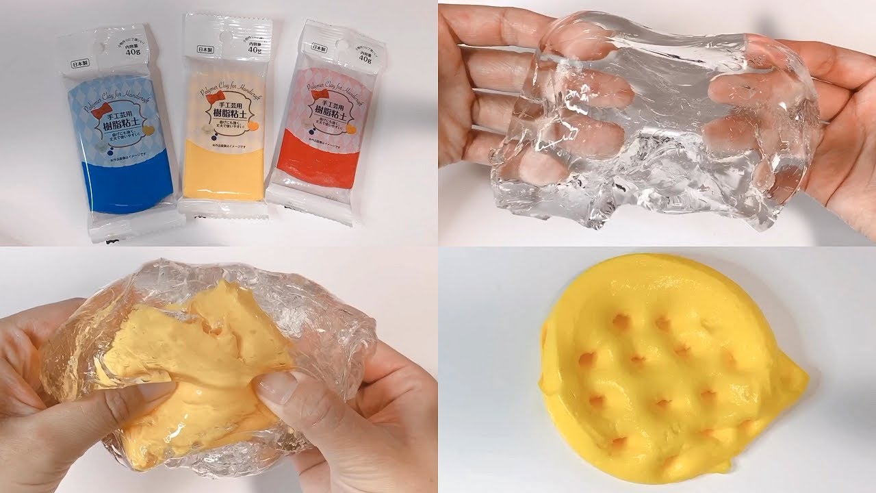 【ASMR】クリアスライムにセリアの樹脂粘土を混ぜる【音フェチ Slime 슬라임】