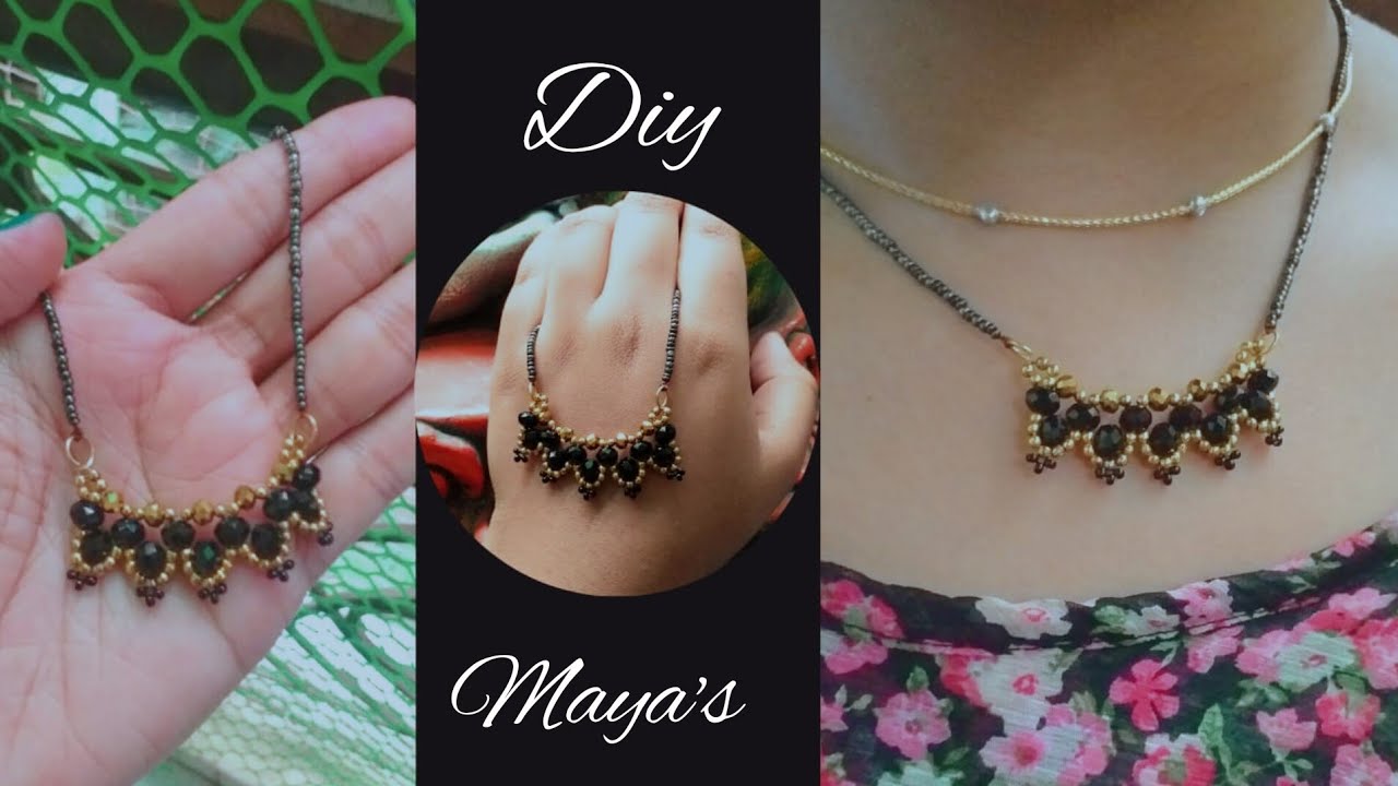 How to make Mangalsutra/DIY Necklace/Black beads Pendant #mangalsutramakingathome #necklacemaking