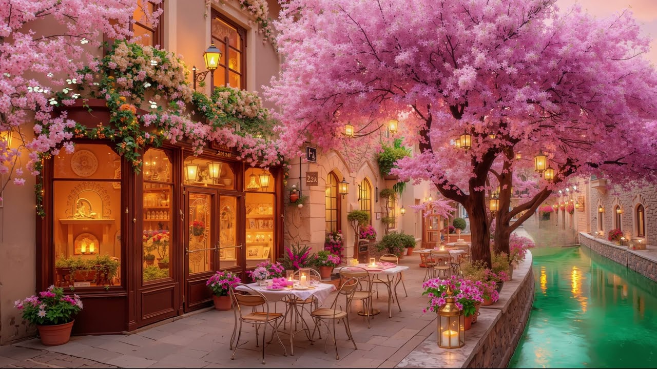 February Spring Jazz Piano 🌸 Relaxing Outdoor Cafe Ambience with Nature Sounds for Focus & Good Mood
