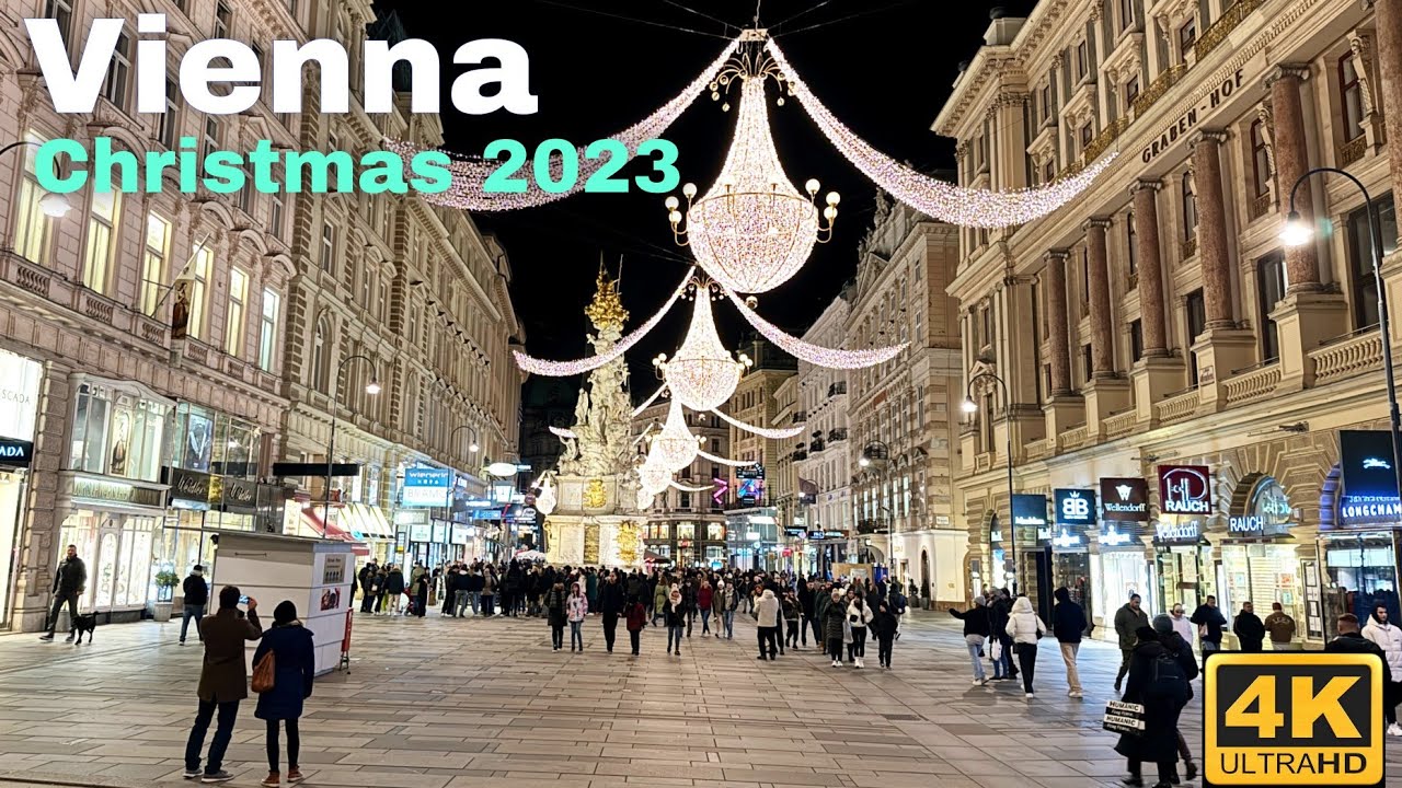Рождественские огни Вены 2023 🇦🇹 Пешеходная экскурсия по снегопаду в 4к