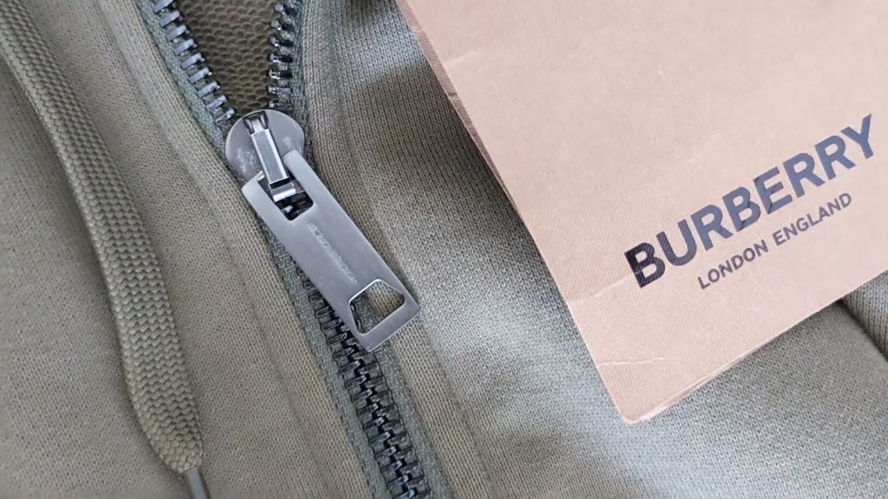 BURBERRY Logo Tape Zip-up Hoodie In Brown A8366 - Up Close and On Body