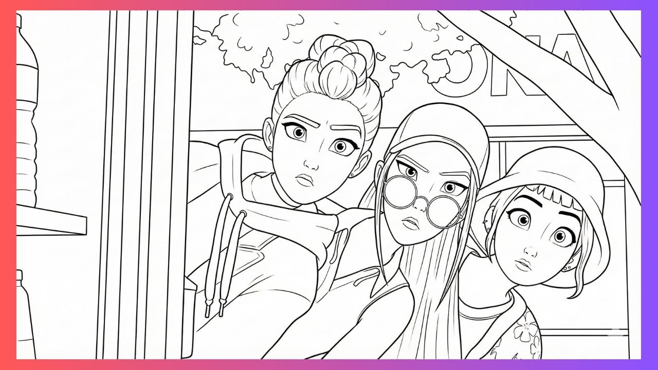K-Pop Demon Hunters Coloring 👀🎤 | Curious Girls Scene | Satisfying Coloring
