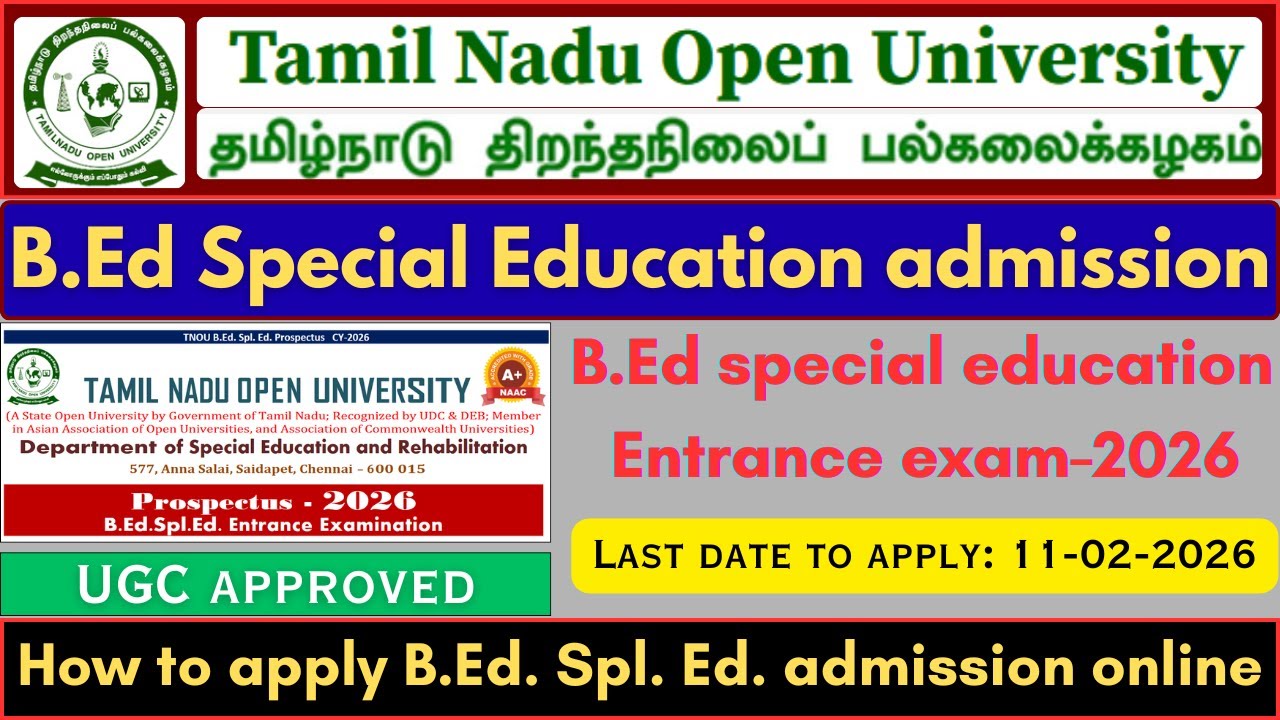 B.Ed Special Education Admission 2026| Tamilnadu Open University | Distance Education | How To Apply