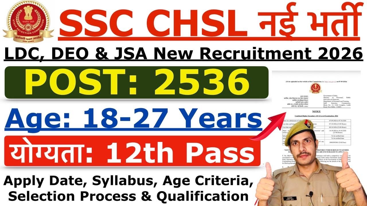 SSC New Vacancy 2026 | SSC CHSL New Recruitment 2026 | Age, Syllabus & Qualification Details