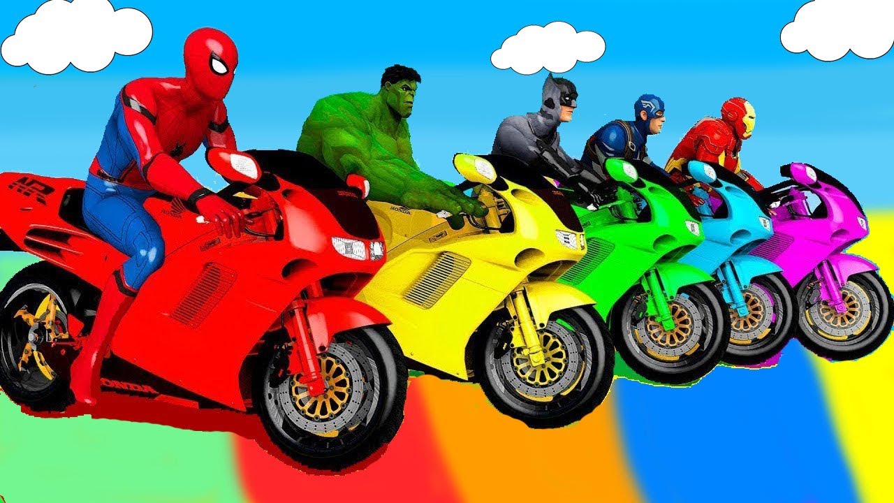 SPIDER MAN Takes on Spiral Bridge Stunt Ride on Motorcycle🦺🥽بطال الخارقين على القضبان دوامة قمع