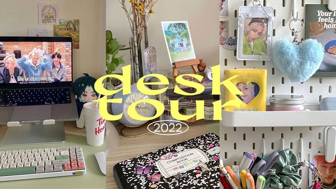 my 2022 desk tour! 🧚🍄 cozy & functional setup | custom desk, tech, stationery, kpop collection