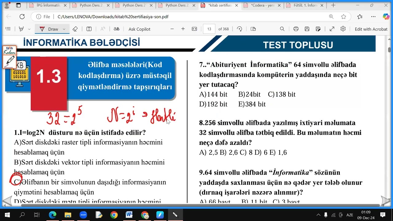 İnformatika Bələdçisi  1.3 Testlərin izahı