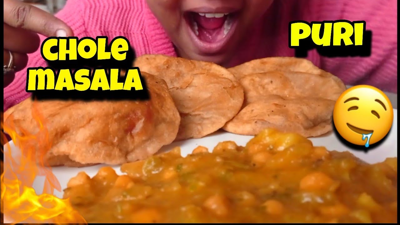 ASMR Eating Spicy Poori,Chole Masala, Big Bites ASMR Eating Mukbang@MaddyEats 
