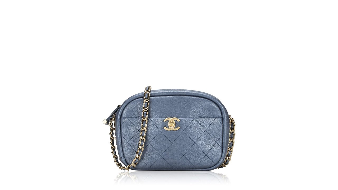 Chanel Metallic Goatskin Stitched Small Casual Trip Camera Bag Blue
