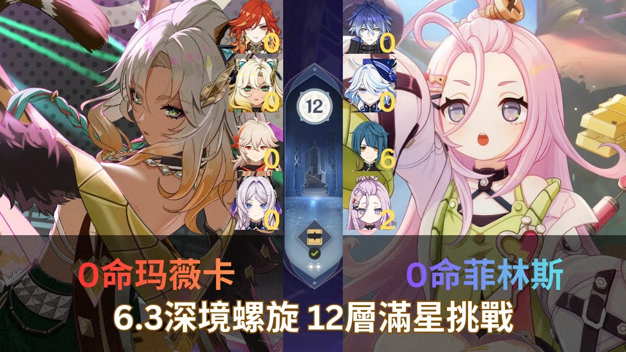 【原神深渊6.3】无脑简单配置 0命玛薇卡 0命菲林斯 6.3深境螺旋 12層滿星挑戰 Genshin Impact 6.3 Spiral Abyss Floor 12