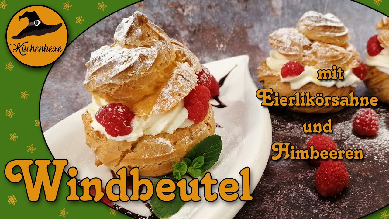 Windbeutel   mit Eierlikörsahne und Himbeeren