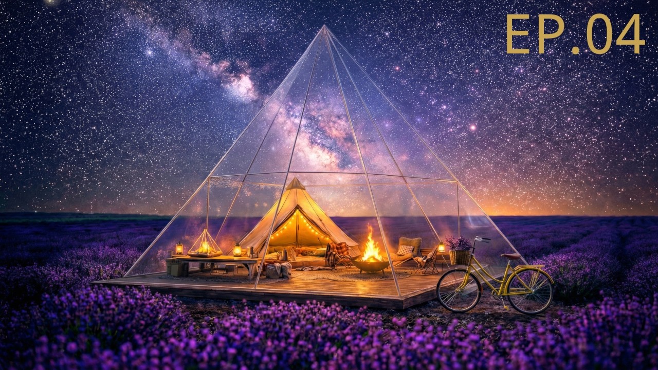 [4K] The Glass Pyramid: Sleep in the Scent of Lavender 💜 | Relaxing Camping Ambience | EP.04