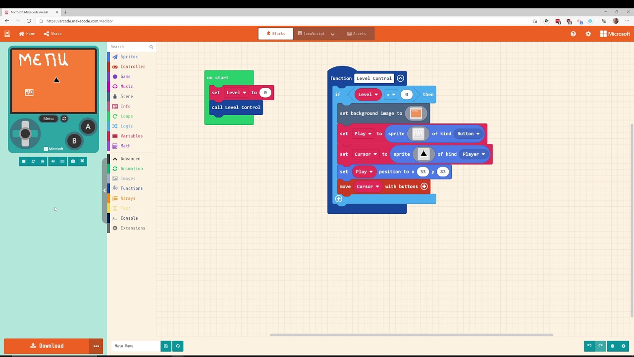 Arcade.Makecode: Making a Main Menu