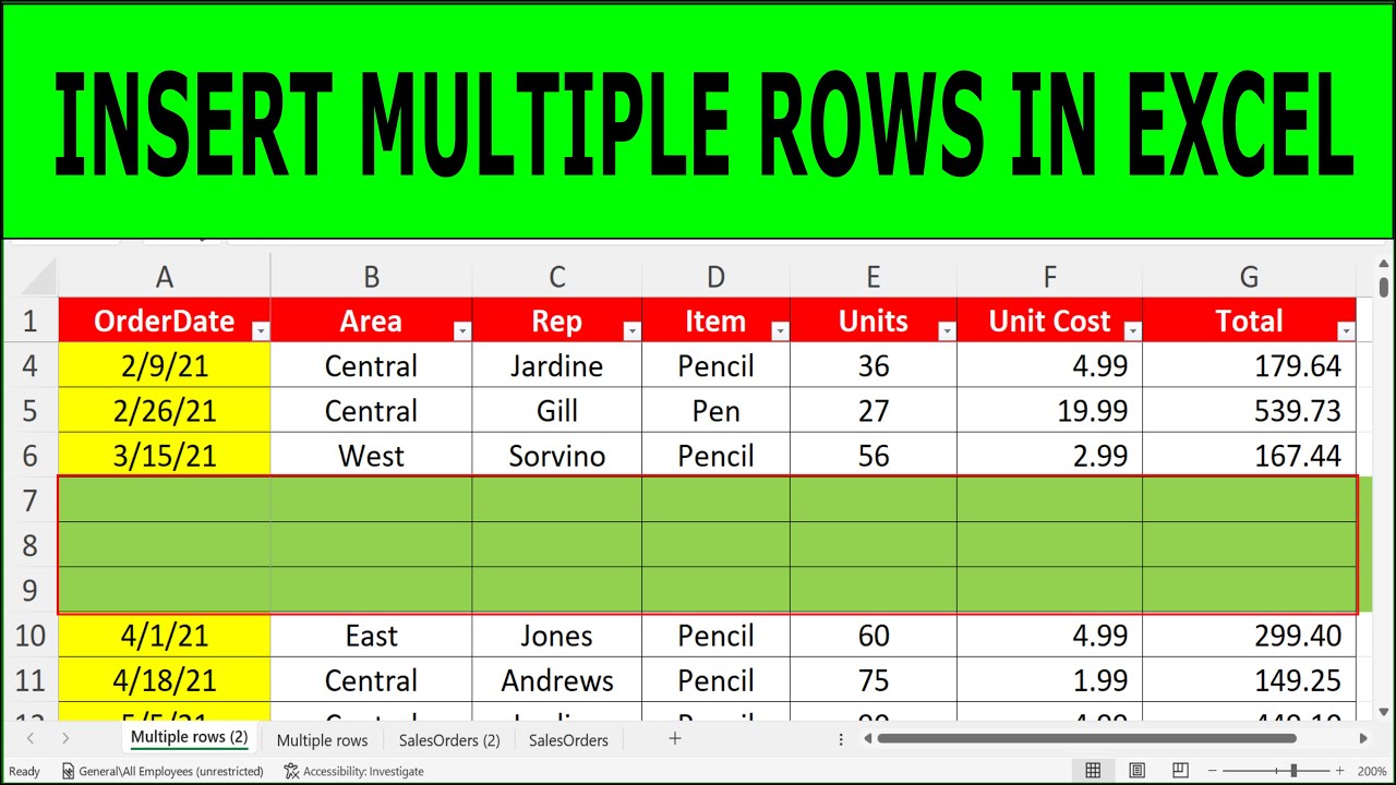 How to insert multiple rows in Microsoft excel