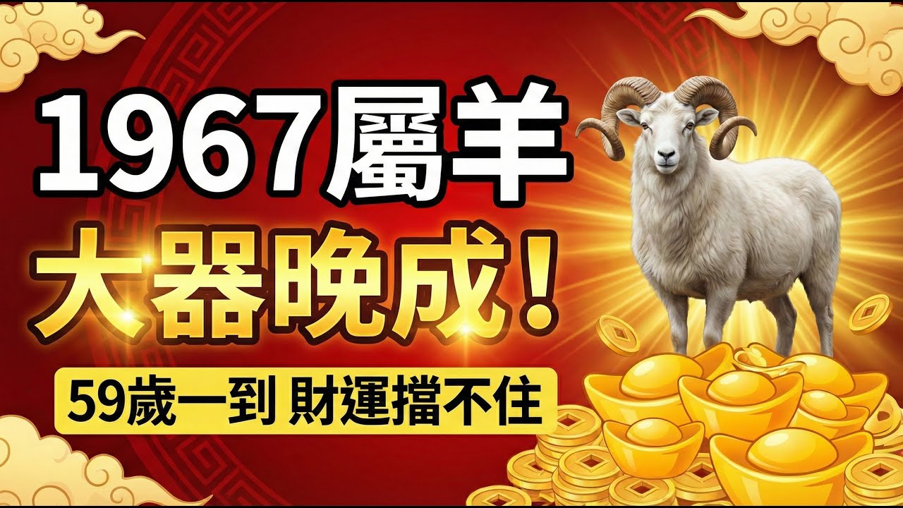 1967年屬羊人，天生聰明卻大器晚成？59歲一到，就像「開了掛」，福祿雙旺、財運擋不住！#1967年屬羊 #屬羊運勢 #生肖羊運勢 #屬羊 #2026屬羊運勢 #2026年生肖羊運勢 #生肖羊 #偏財