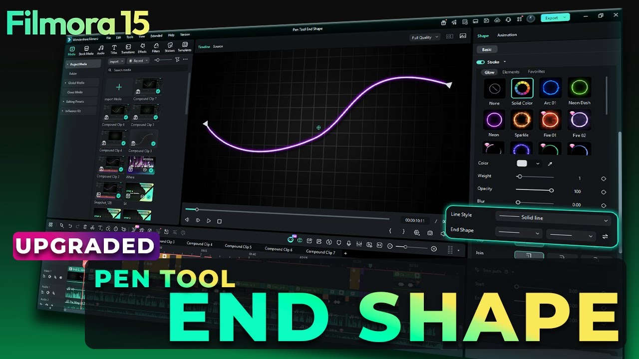 Filmora 15.2 Update: How to Use Pen Tool End Shapes