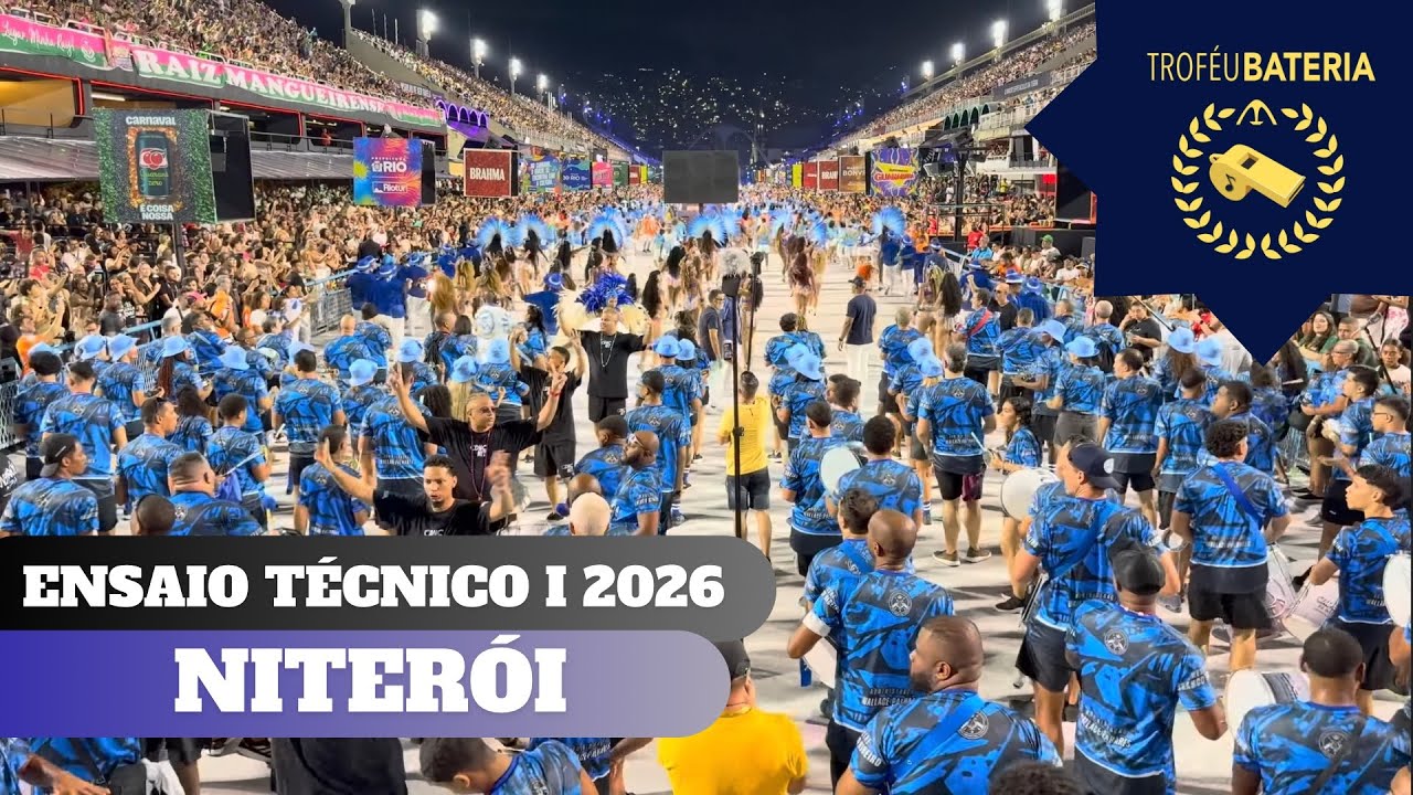 Bateria da Niterói no ensaio técnico para o carnaval 2026