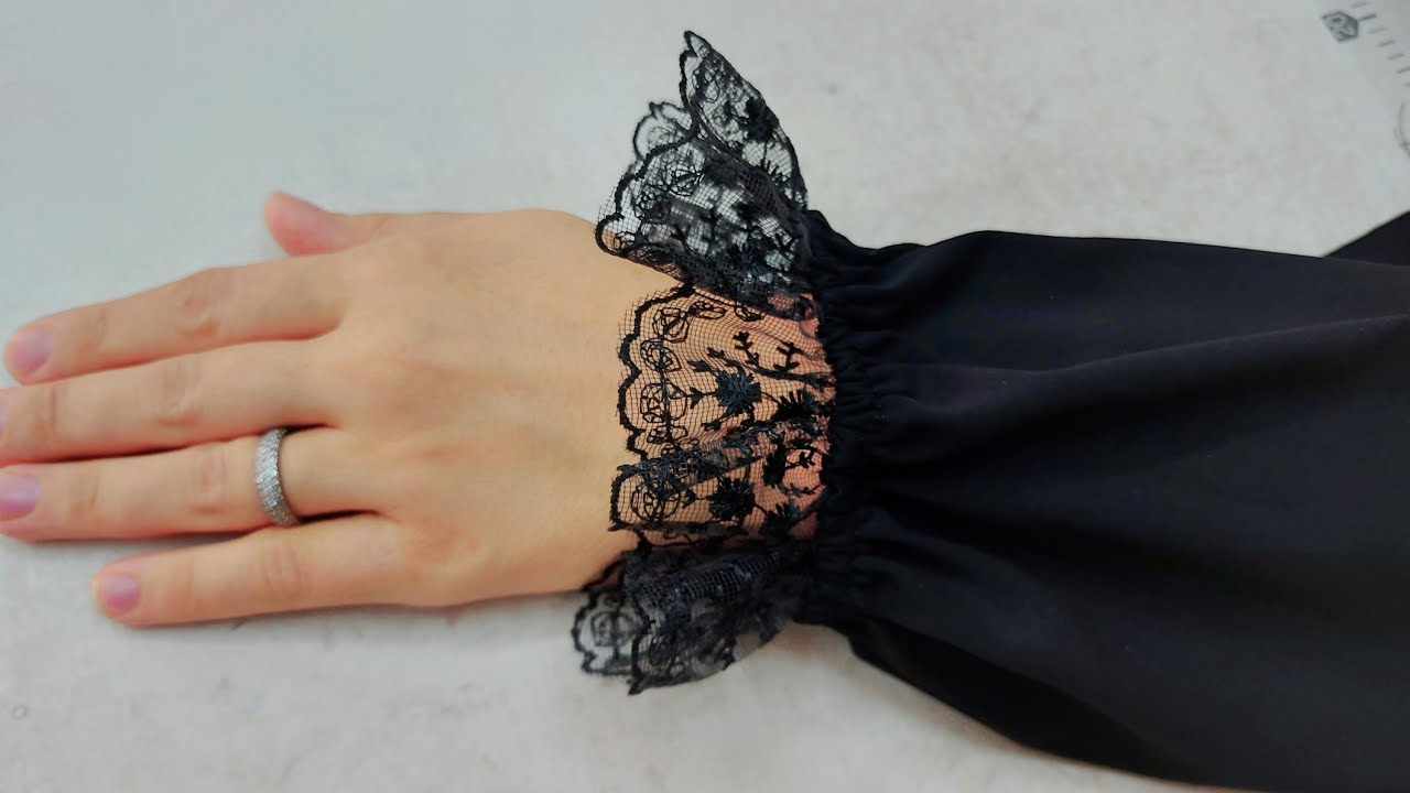 خياطة و تفصيل ردن ( كم ) بدانتيل - ردن فصال اسود لمحرم - Cut and sew a sleeve with  lace and button