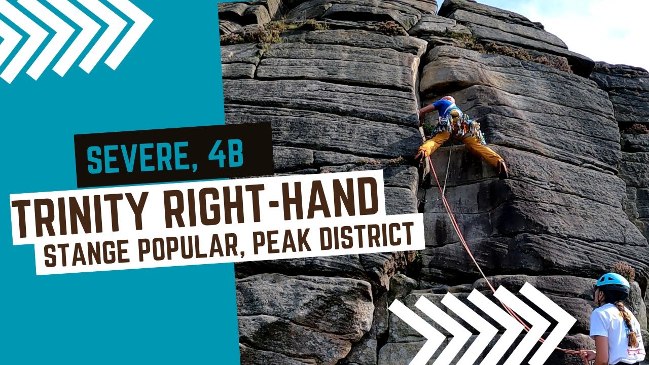 Trad climbing in Peak District - Right Hand Trinity - Severe 4b** - Stanage Popular