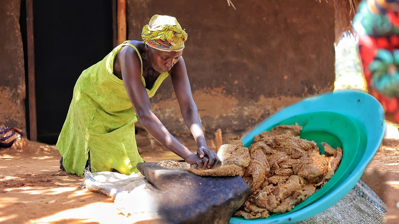 PEANUT BUTTER Making!!! Using a stone to Grind Groundnuts