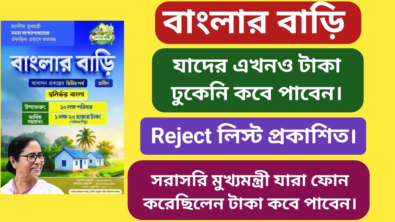 বাংলার বাড়ি। Bangla Awas Yojana। বাংলা আবাস যোজনা। বাংলার বাড়ি টাকা কবে পাবেন।