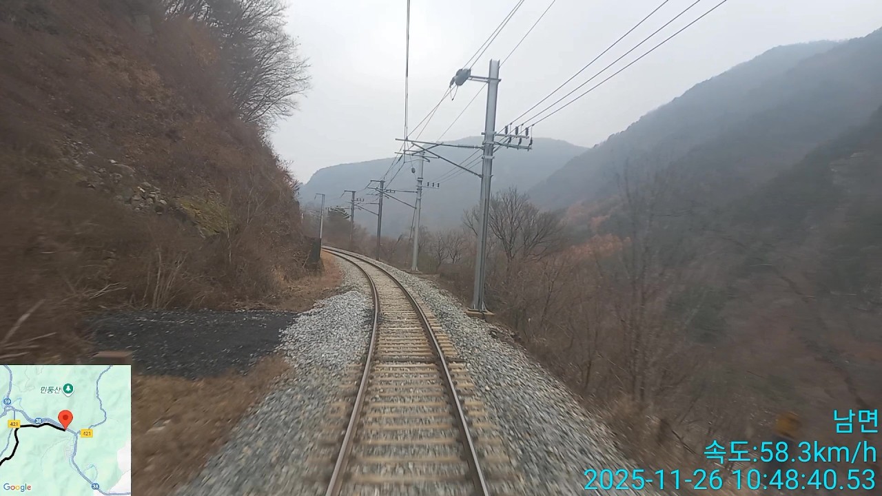[태백선] 무궁화호1631열차: 예미역에서 민둥산역 최고속도85.5km/h