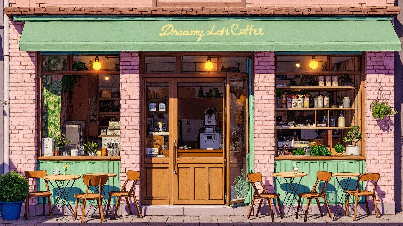 Dreamy Lofi Coffee ☕ Cozy Pink Brick Café with Warm Lights | Chill Beats for Study & Relax