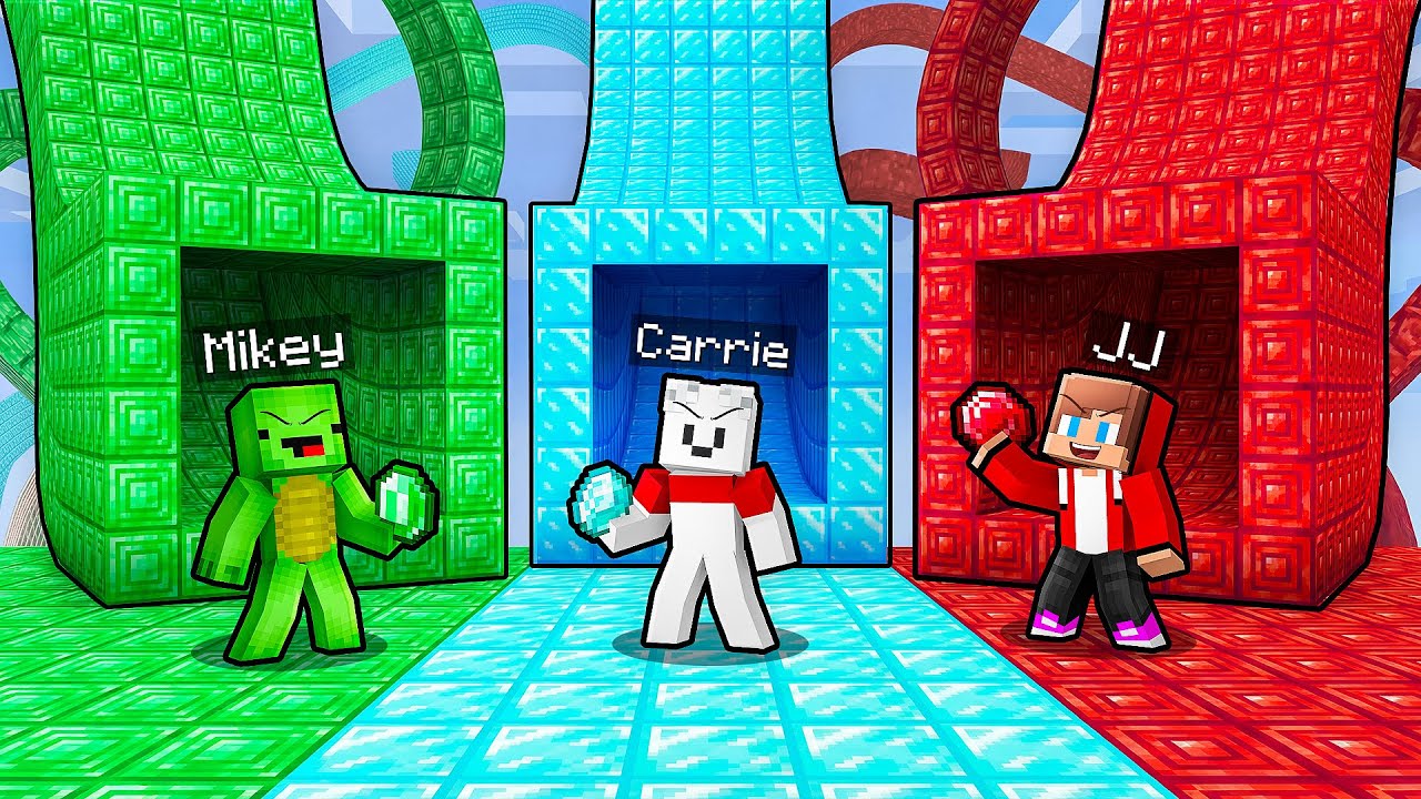 JJ vs Mikey vs Carrie: TREASURE TUNNEL BATTLE in Minecraft - Maizen