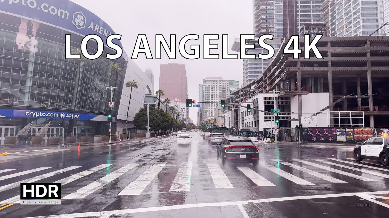 Rainy Downtown Los Angeles - 4K HDR - Ambient Drive TV