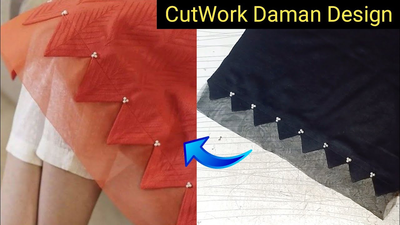 Cut work v shaped daman design | cutwork daman design making with organza | new kameez daman design