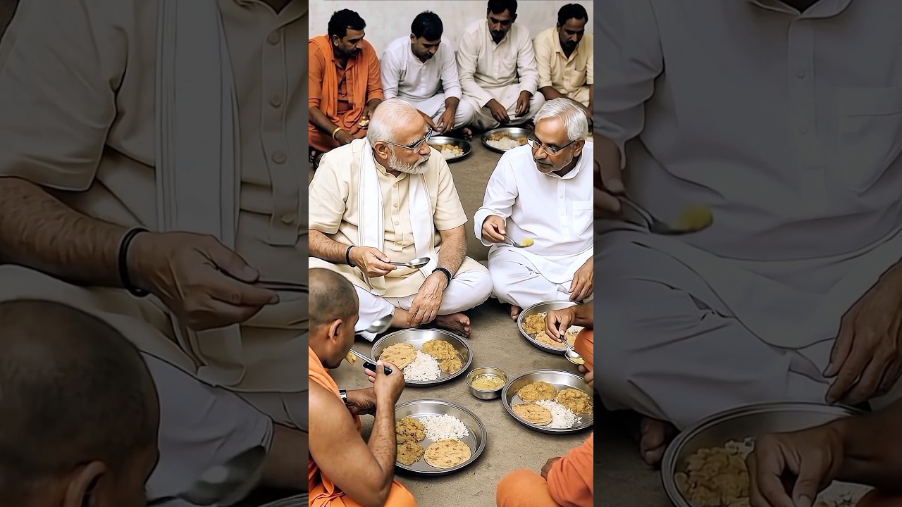 Narendra Modi & Nitish Kumar Share Simple Meal With Devotees 🤤🤘