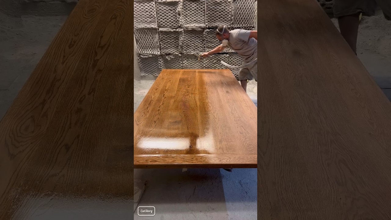 Finishing this MASSIVE #reclaimed oak dining table. Color is Special Walnut. #woodfinishing