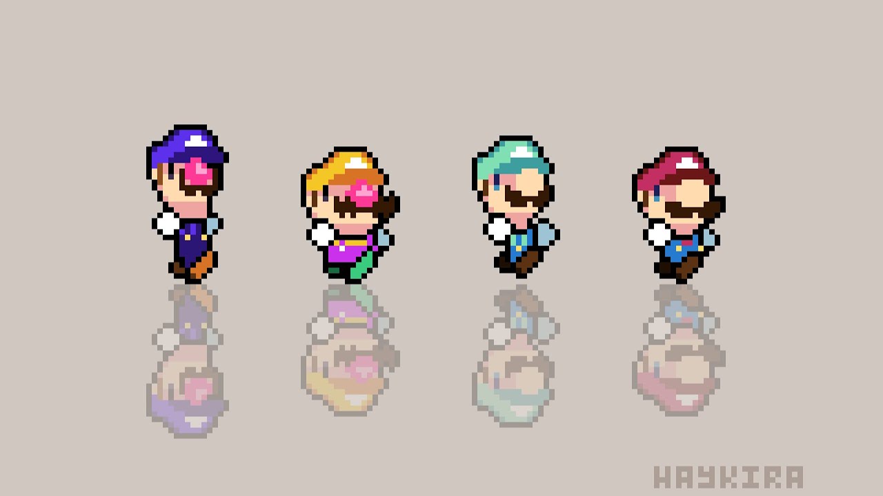 Pixel Art Timelapse - Mario, Luigi, Wario and Waluigi Walk Cycle