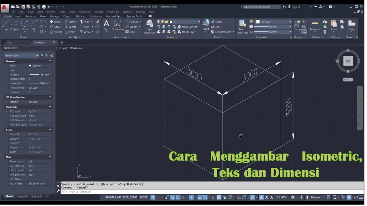 Cara Menggambar Isometric, Teks dan Dimensi